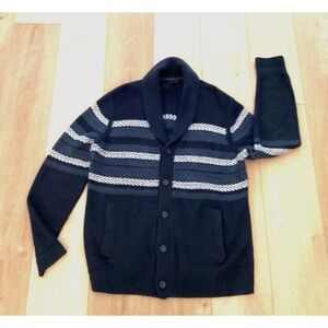 Banana Republic Fair Isle Cardigan Shawl Sweater Men Large Navy Wool